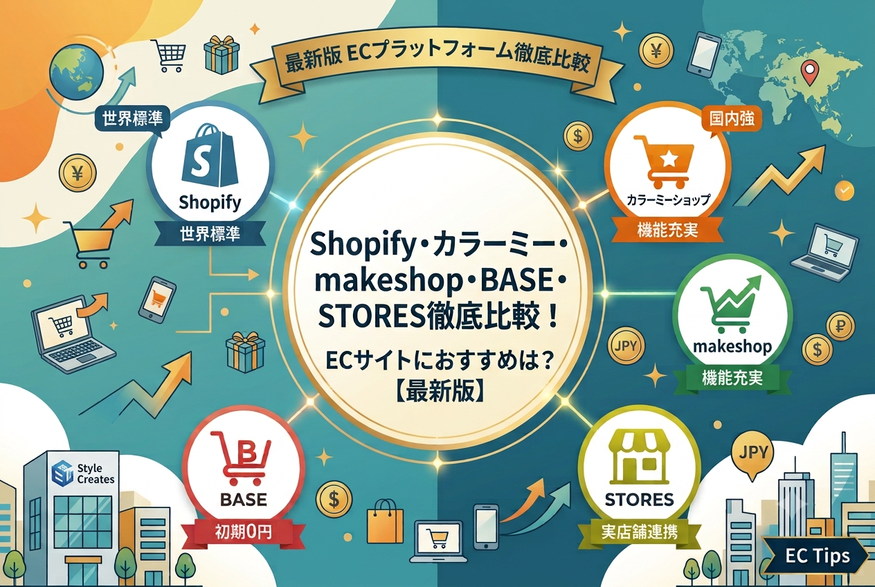 Shopify・カラーミー・makeshop・BASE・STORES徹底比較！ECサイトにおすすめは？【2026年版】